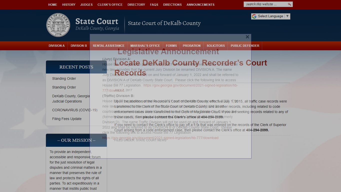 Locate DeKalb County Recorder’s Court Records